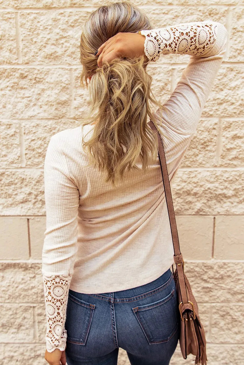 Crochet Lace Hem Sleeve Top