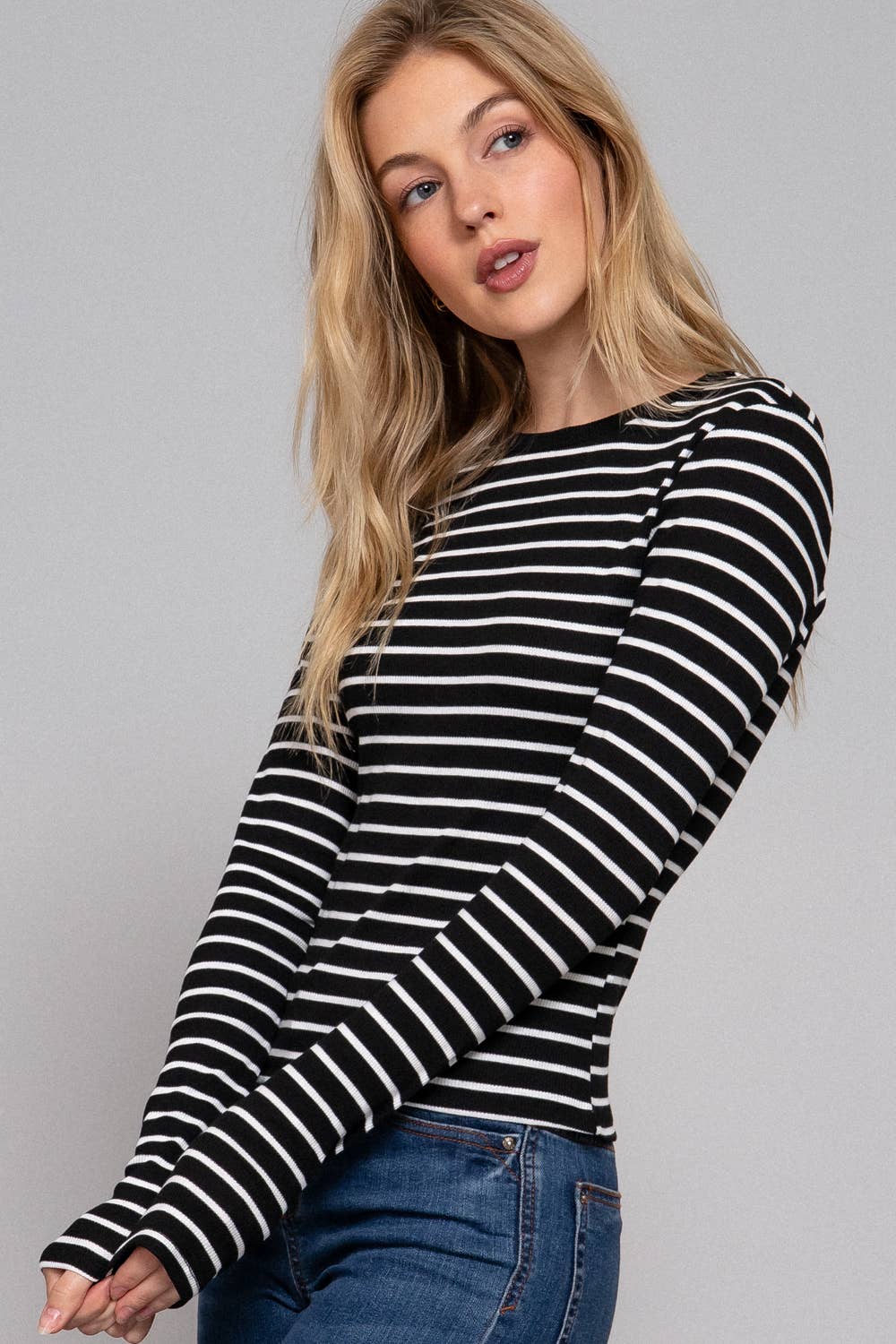 Black Stripe Knit Top