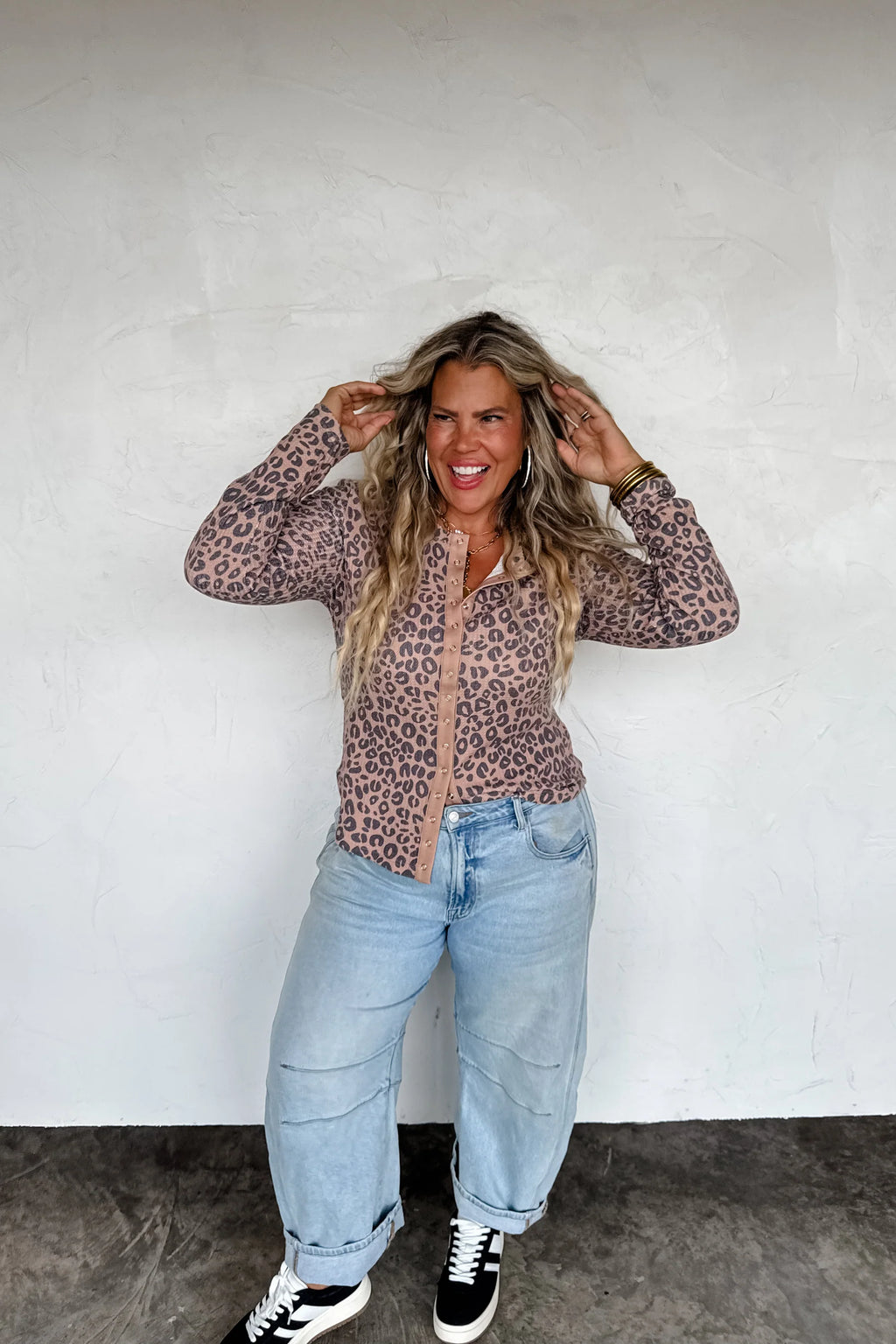 Kori Snap Cheetah Waffle Top