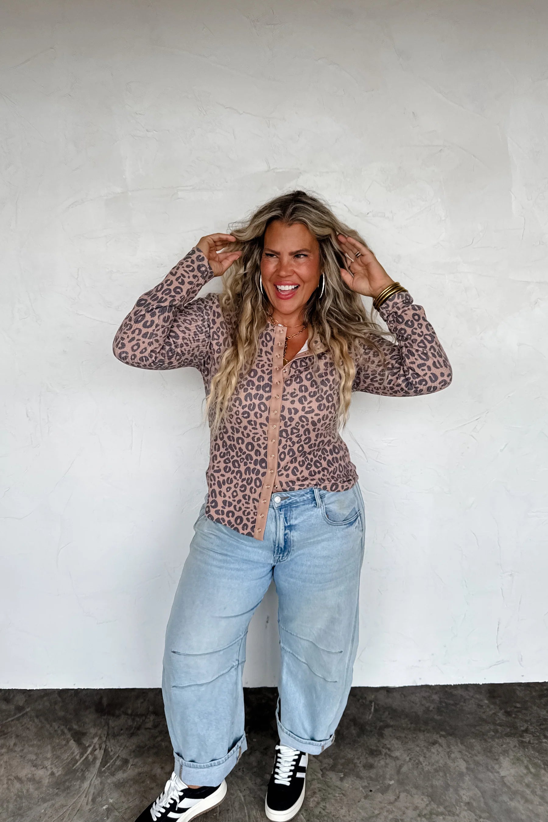 Kori Snap Cheetah Waffle Top
