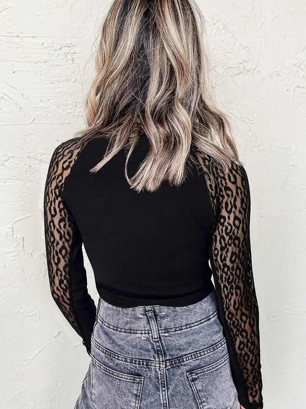 Black Leopard Mesh Knit Top
