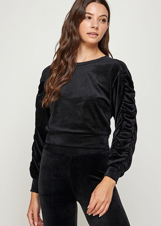 Ruched Sleeves Top in Black (SALE)