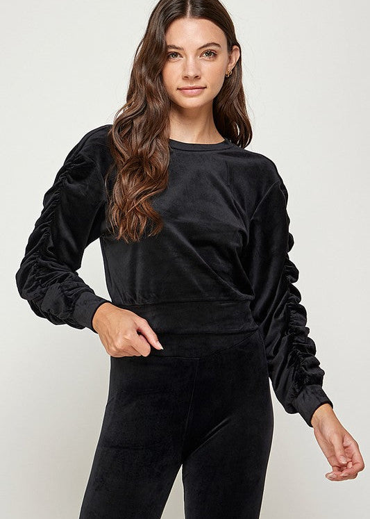 Ruched Sleeves Top in Black (SALE)