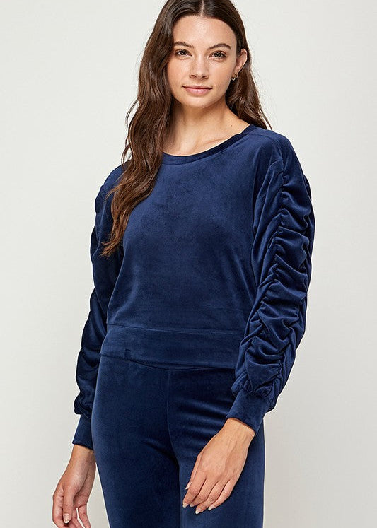 Ruched Sleeves Top in Navy (SALE)