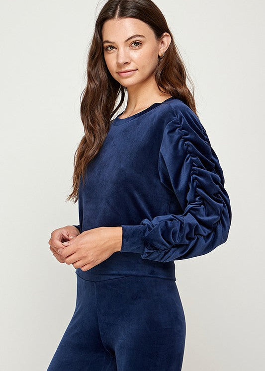 Ruched Sleeves Top in Navy (SALE)