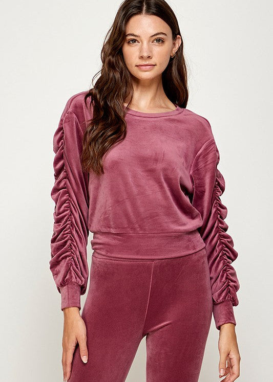 Ruched Sleeves Top in Mauve (SALE)
