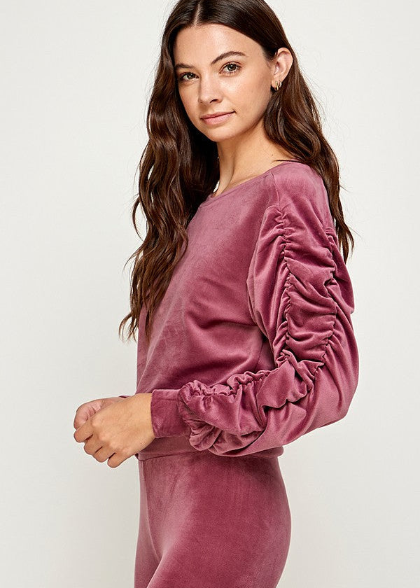 Ruched Sleeves Top in Mauve (SALE)