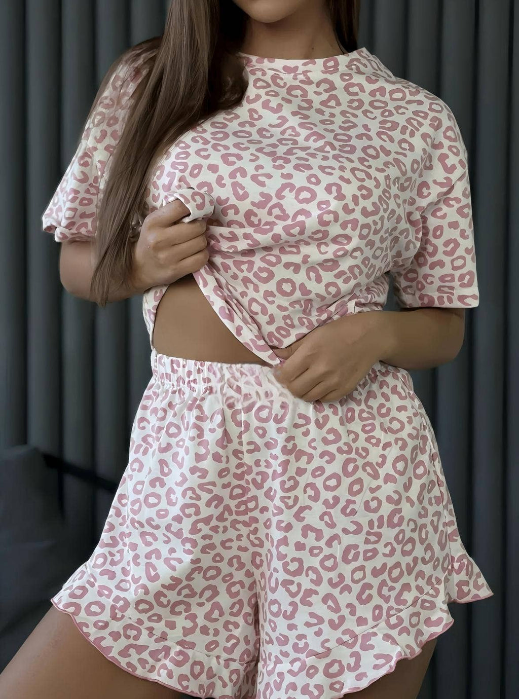 Pink Leopard Print Pajama Set