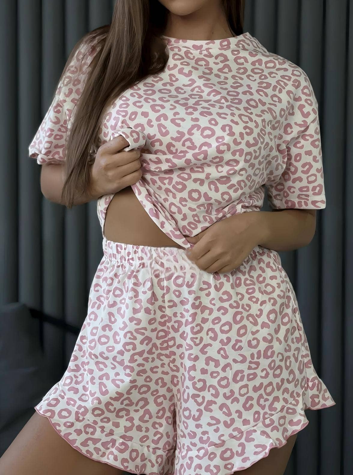 Pink Leopard Print Pajama Set