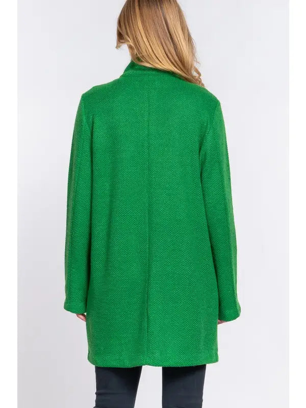 High Neck Button Down Coat in Green