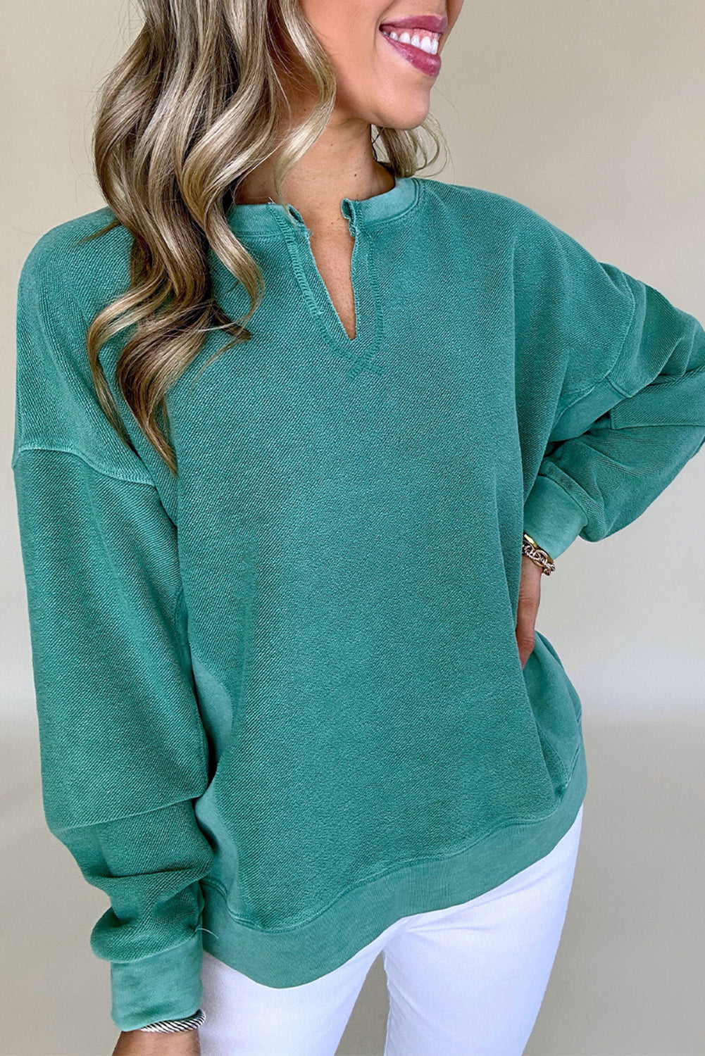 V Neck Teal Sweatshirt