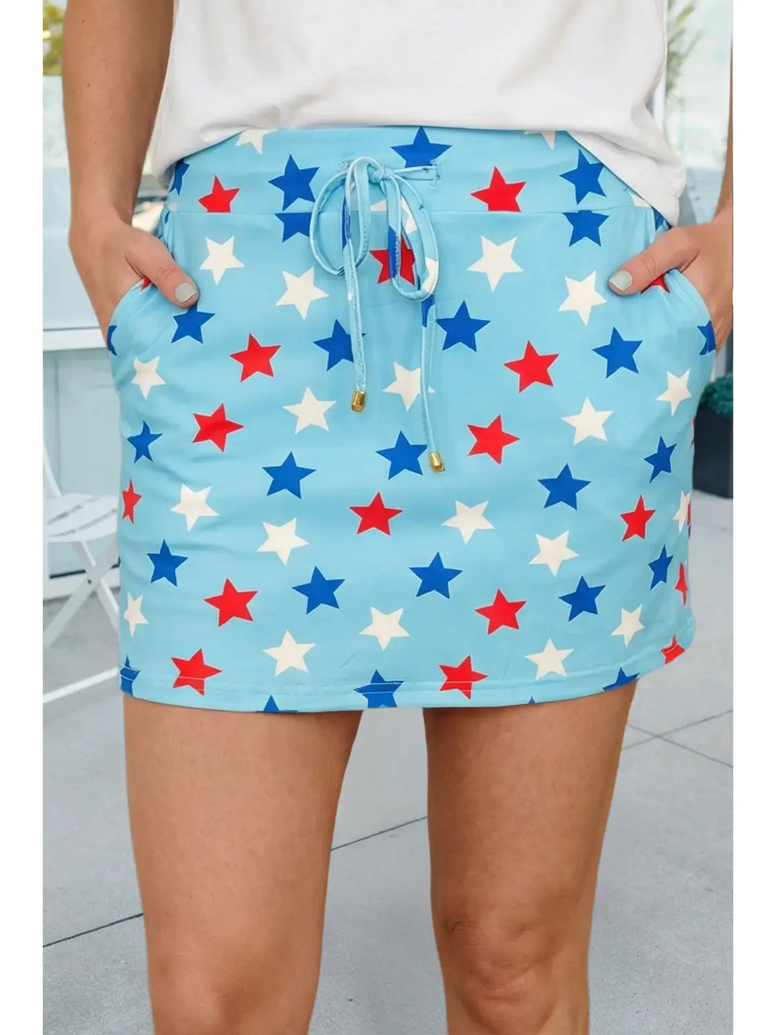 Patriotic Star Drawstring Mini Skort