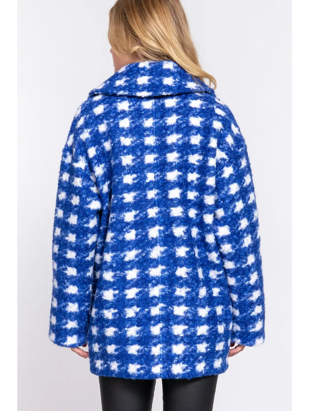 Blue Check Print Fleece Coat