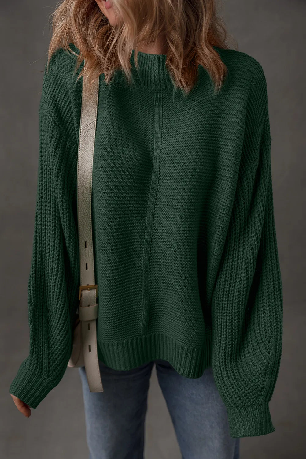 Green Front Seam Drop Shoulder Sweater (SALE)