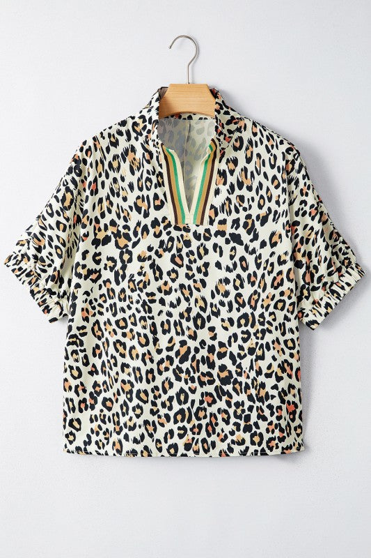 Leopard Color Block Blouse