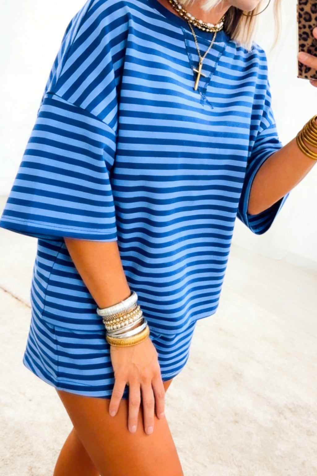 Blue Short Sleeve Top And Shorts Set