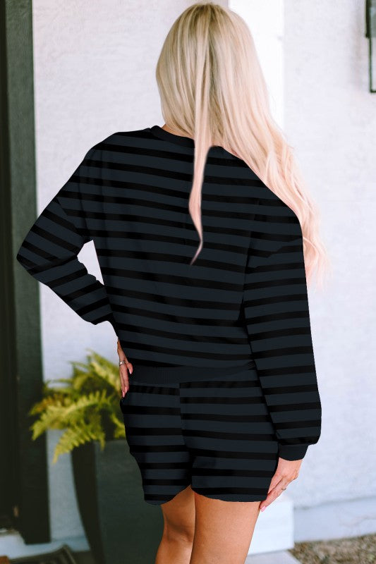 Striped Long Sleeve Top and Shorts Set