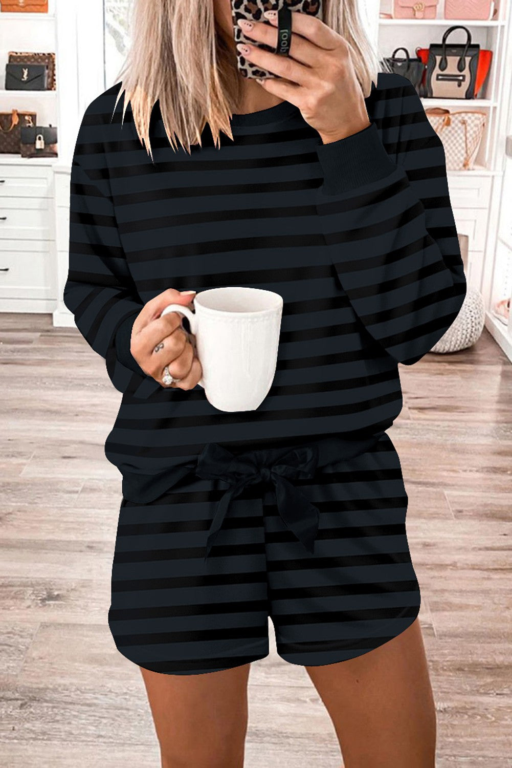 Striped Long Sleeve Top and Shorts Set