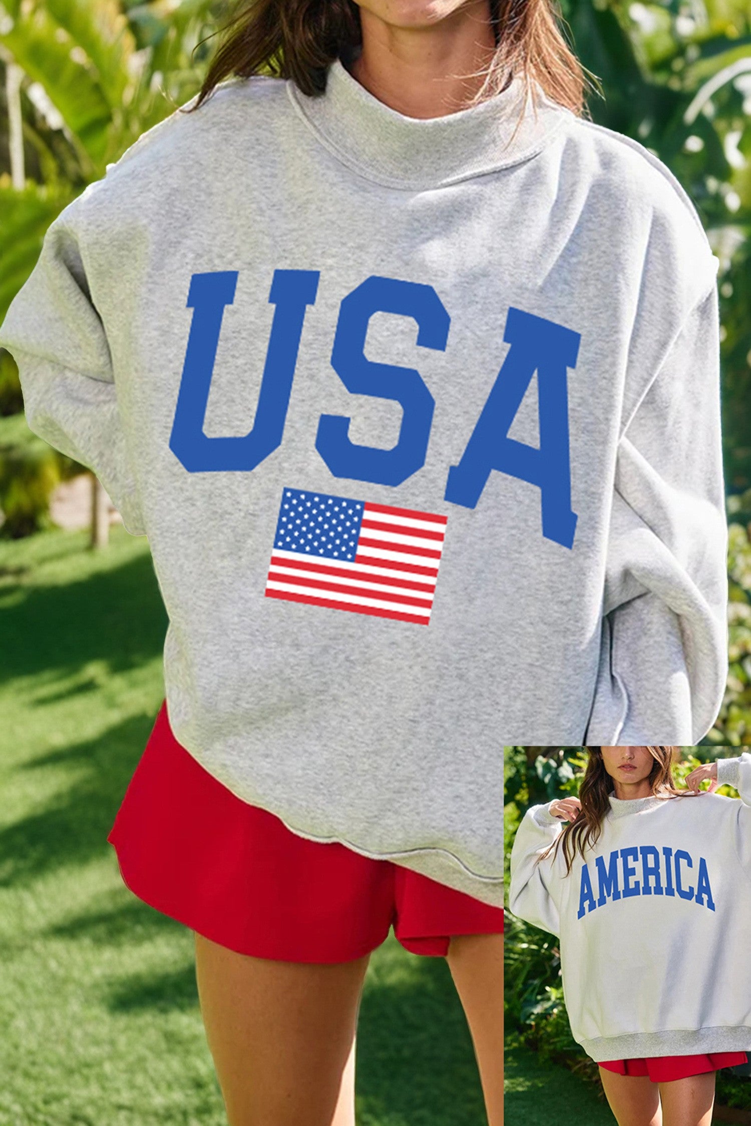 Flag Day Mock Neck Reversible Graphic Sweatshirt