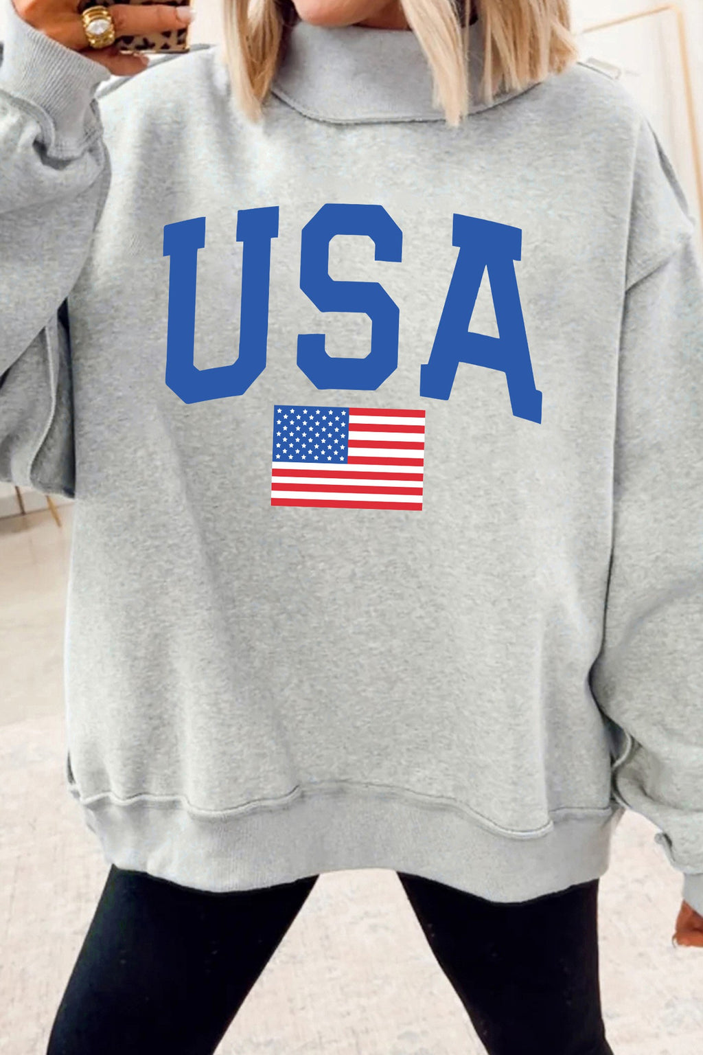 Flag Day Mock Neck Reversible Graphic Sweatshirt