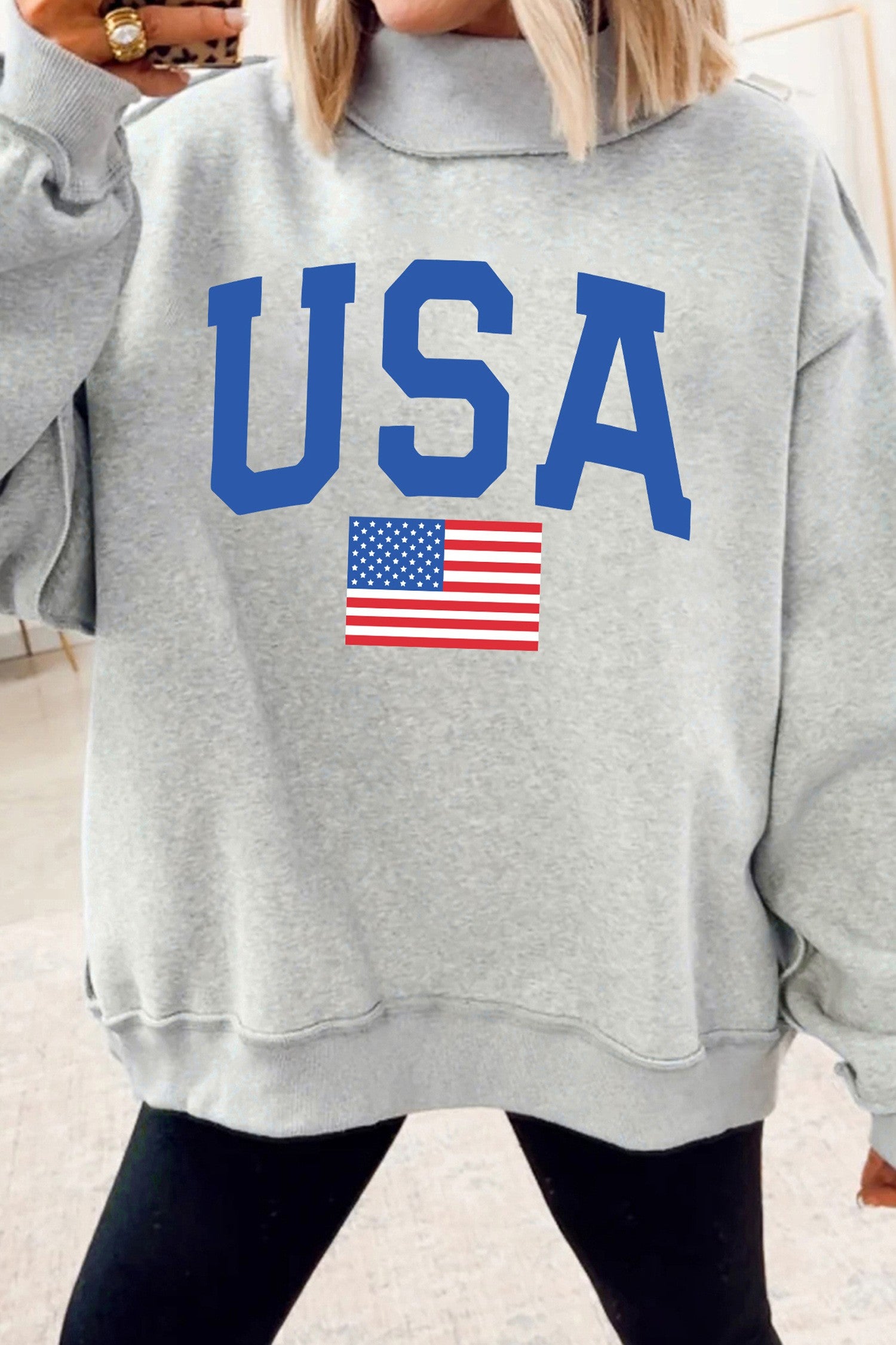 Flag Day Mock Neck Reversible Graphic Sweatshirt