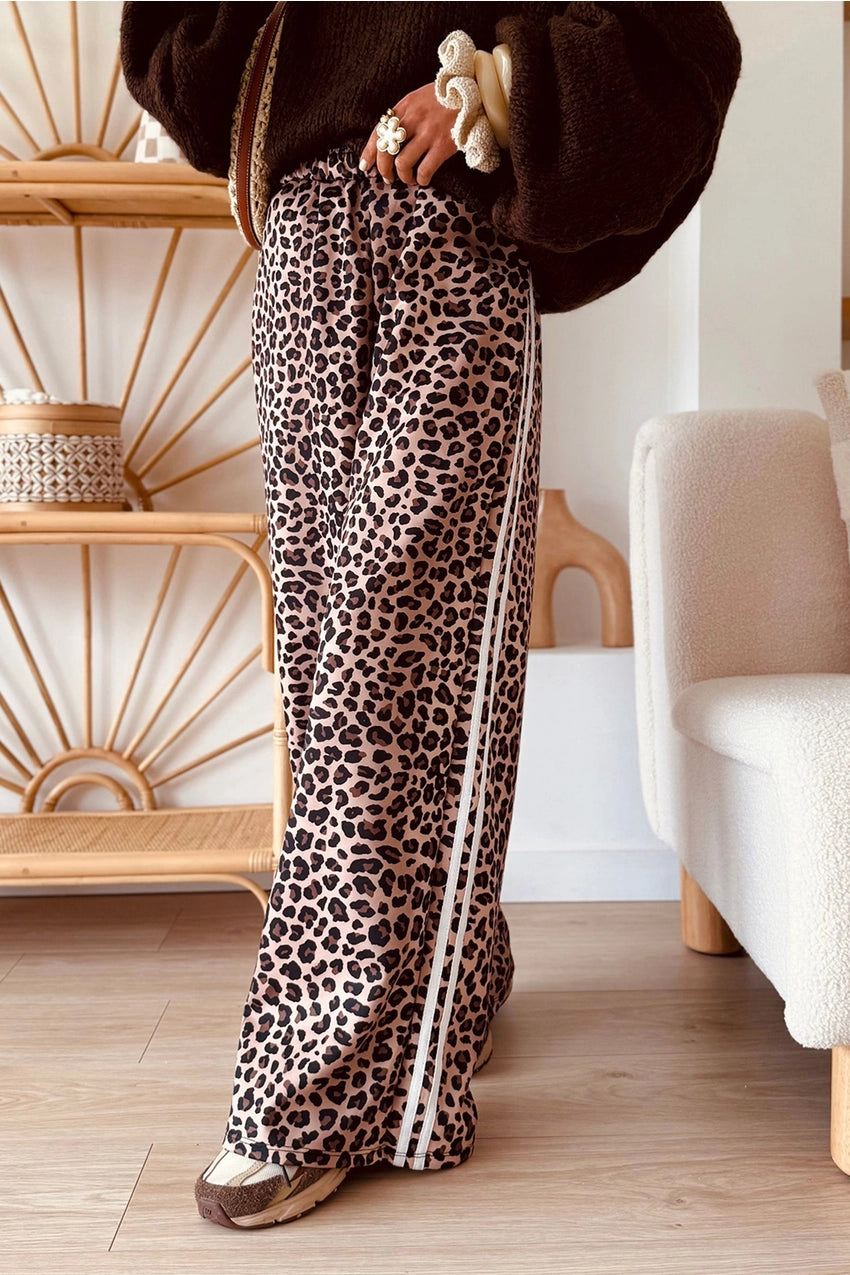 Classic Leopard Striped Wide Leg Pants