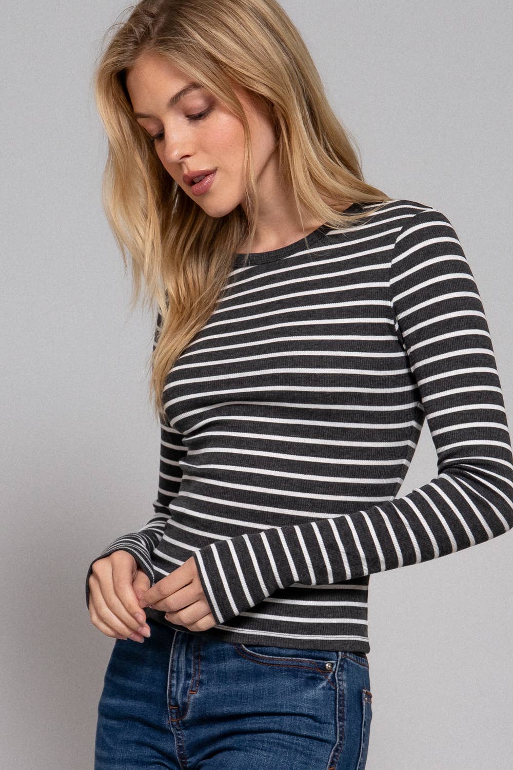 Black Stripe Knit Top