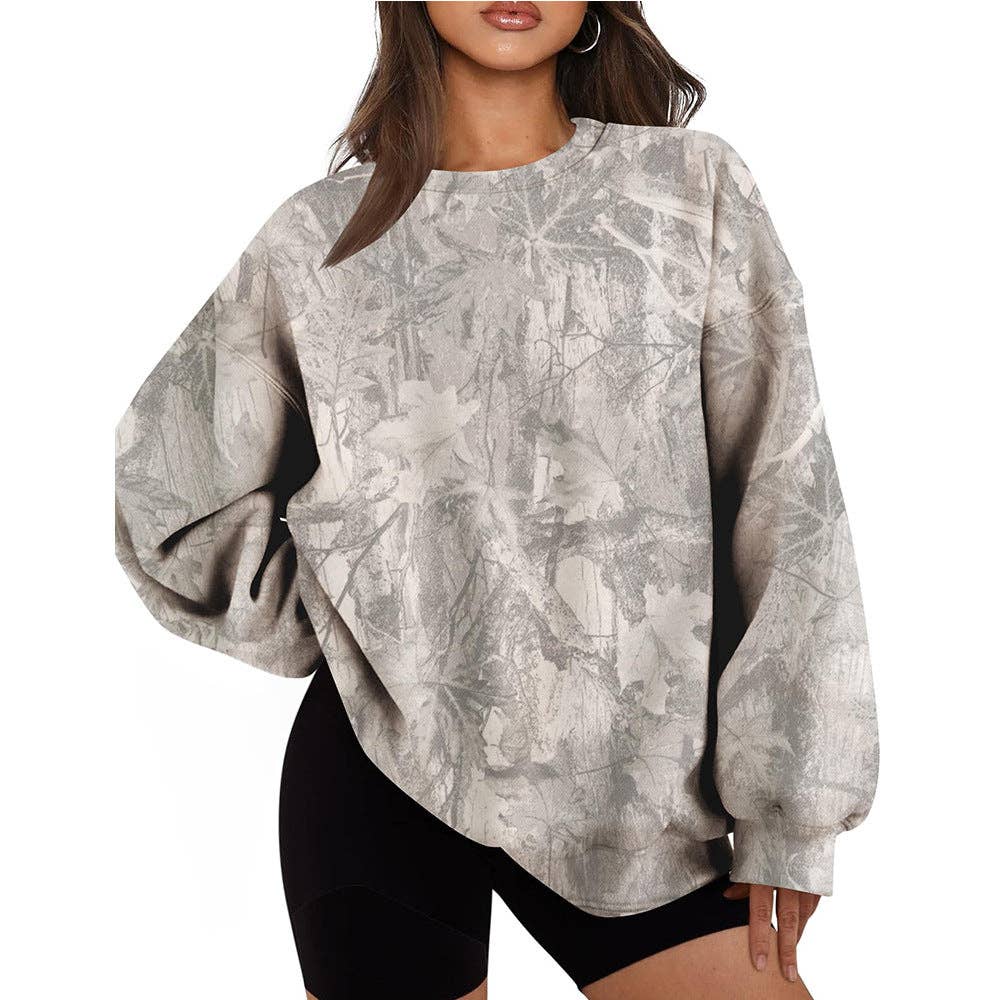 Camo Branch Print Oversized Crewneck