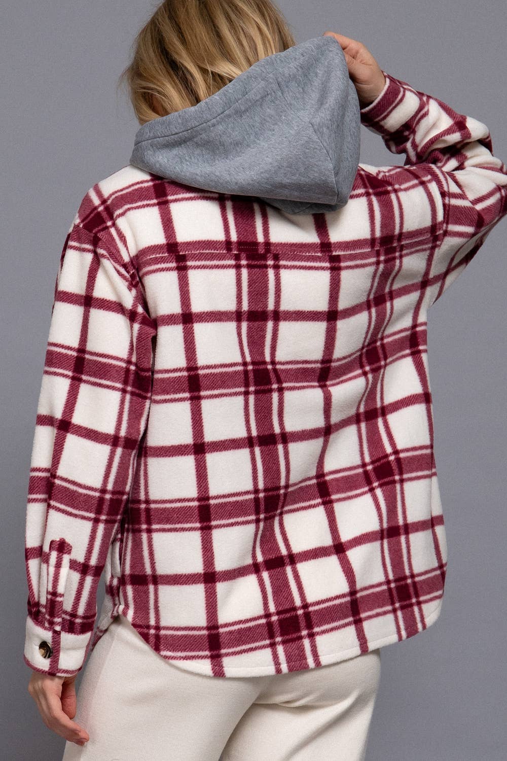 Plaid Button Down with Hoodie Fleece Jacket