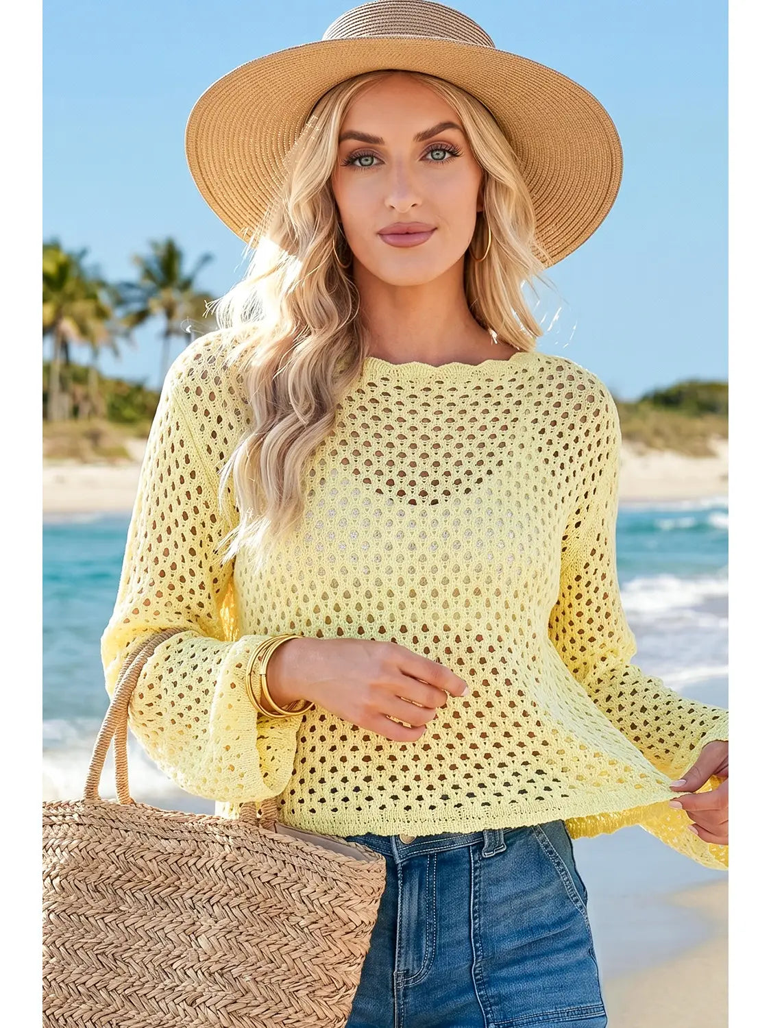 Scalloped Trim Hollow Out Top