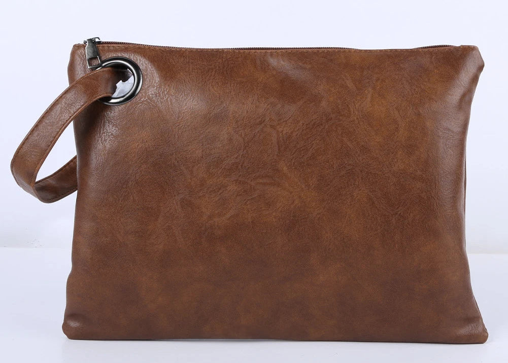Brown Vintage Leather Oversized Clutch Bag