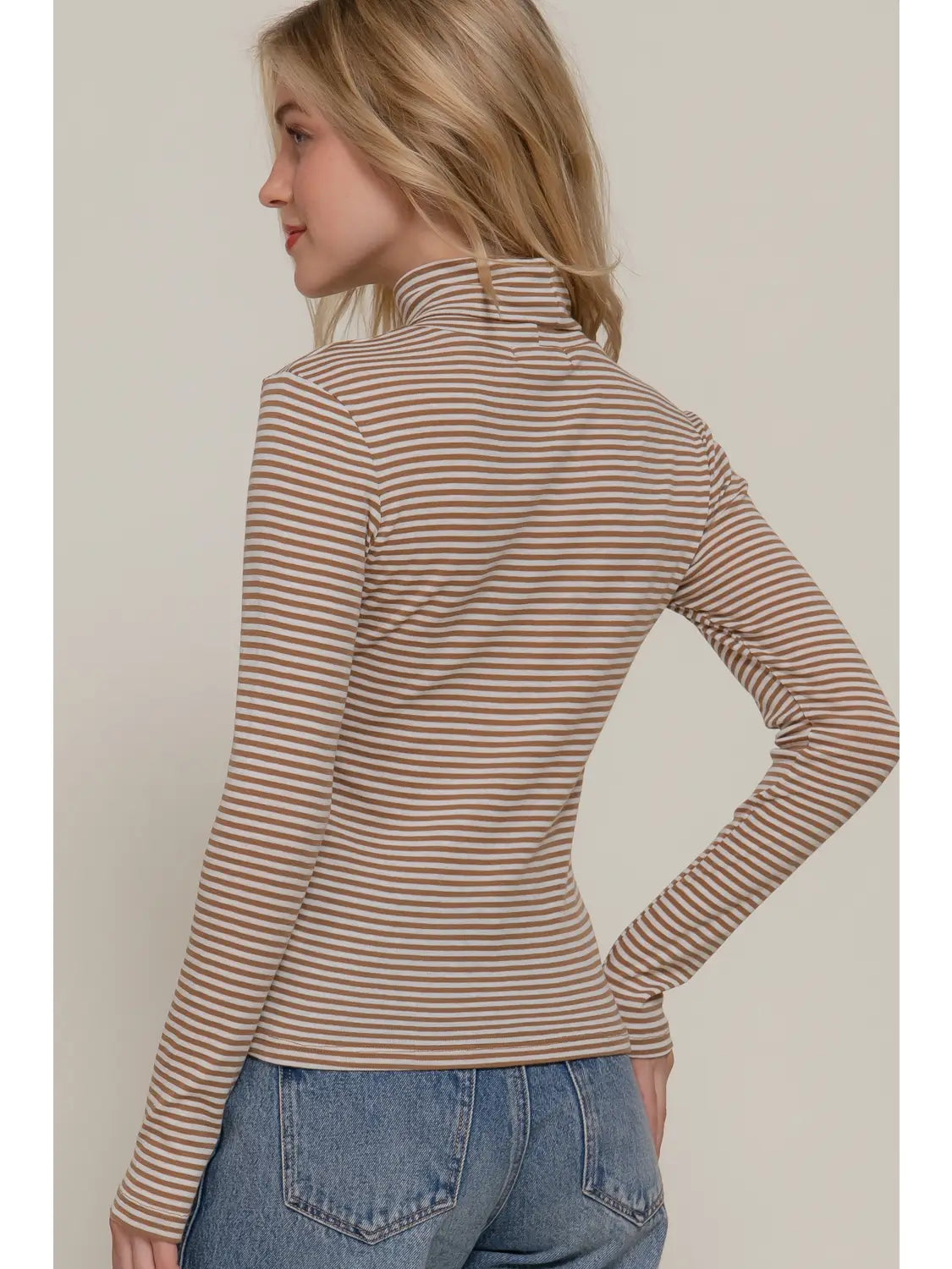 Khaki Turtle Neck Stripe Top