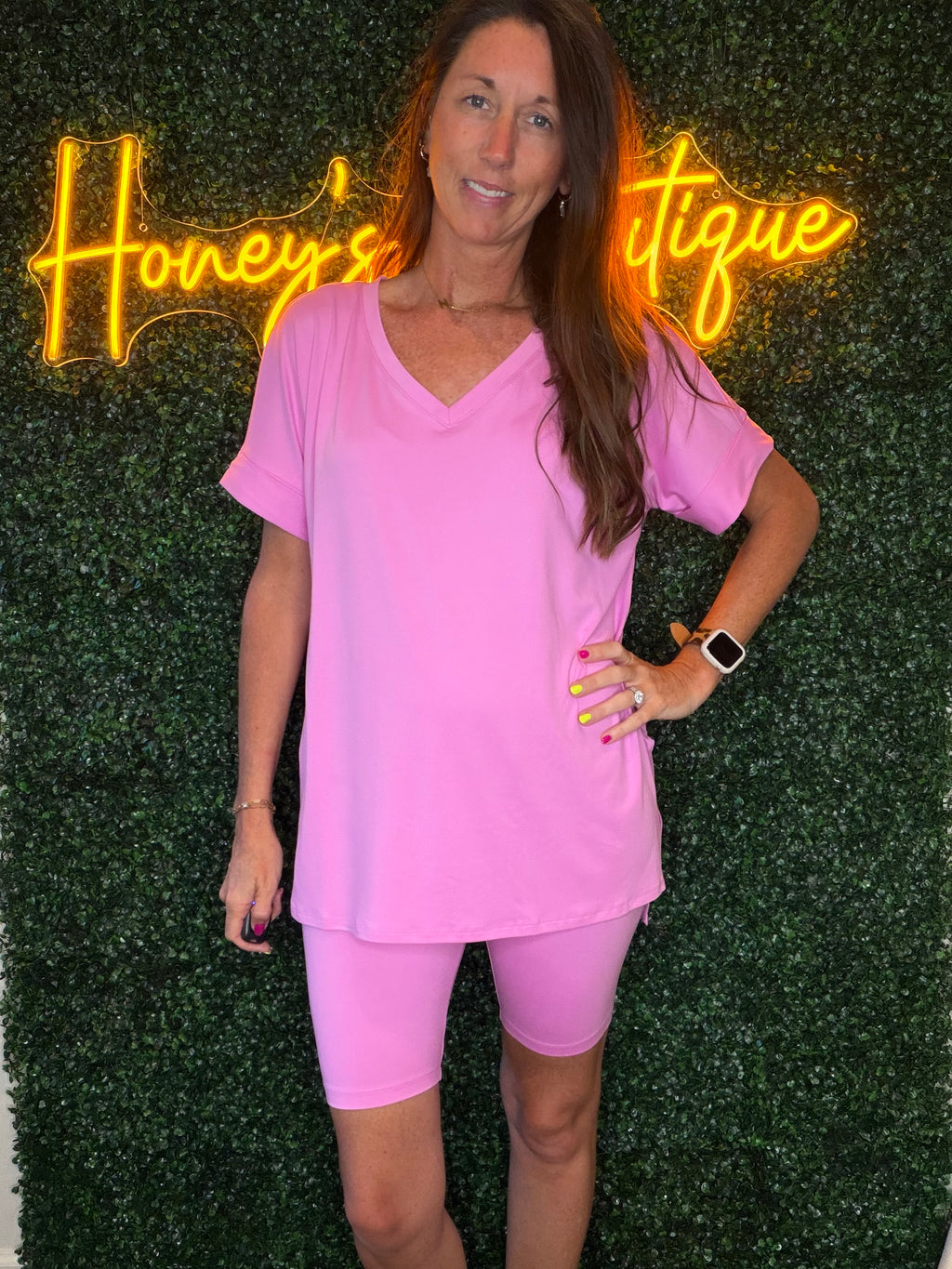 Hi Low Hem Top & Biker Shorts Set