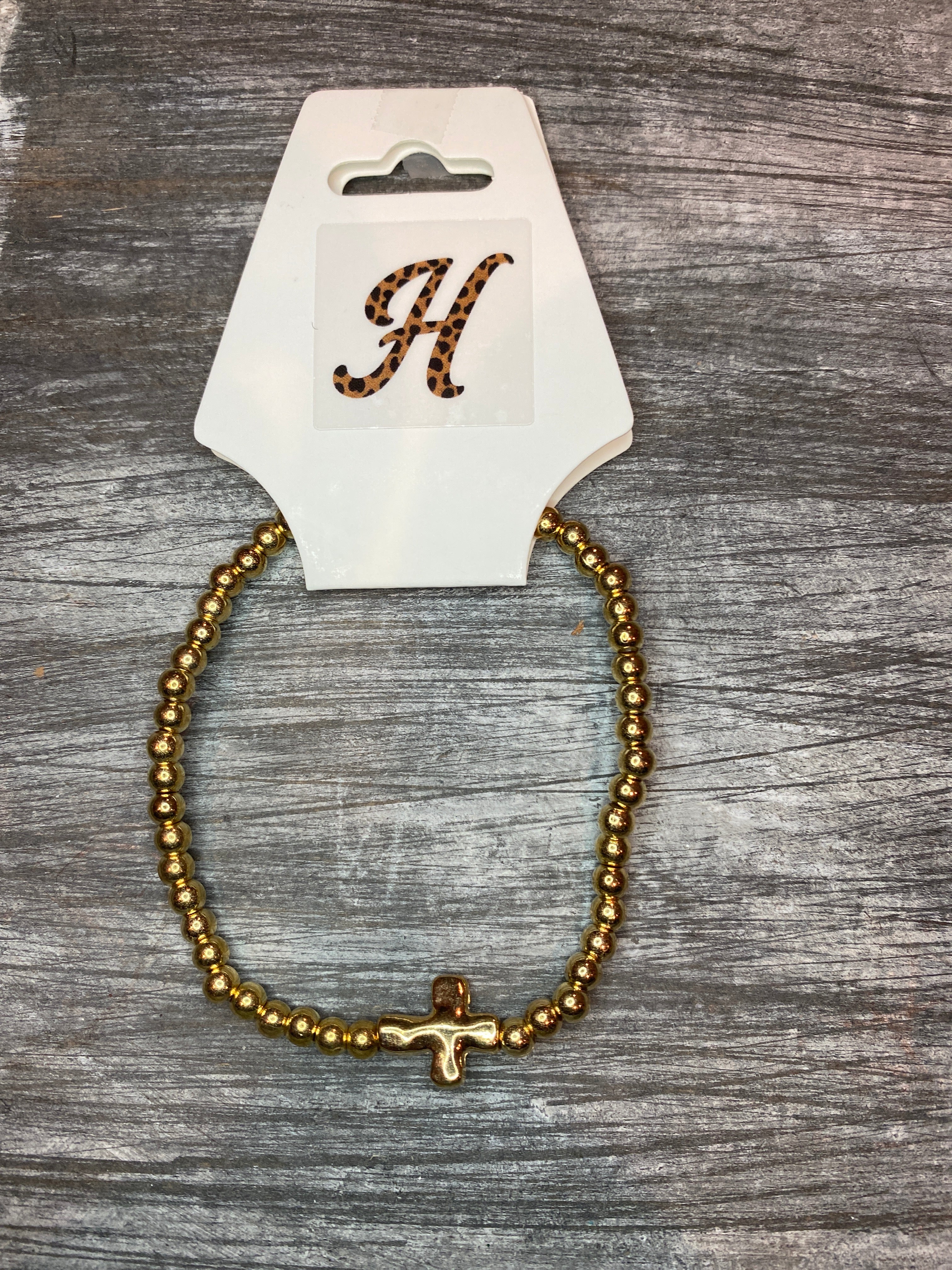 Cross Beaded Bracelet in Gold