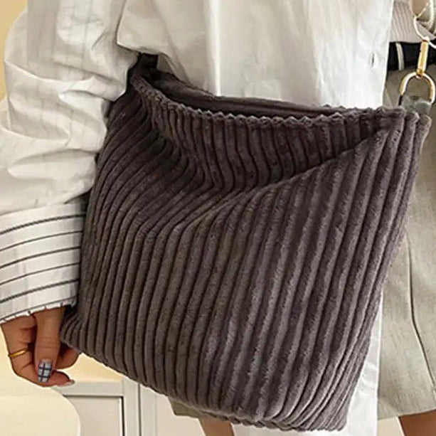 Grey Corduroy Tote Bag with Guitar Shoulder Strap