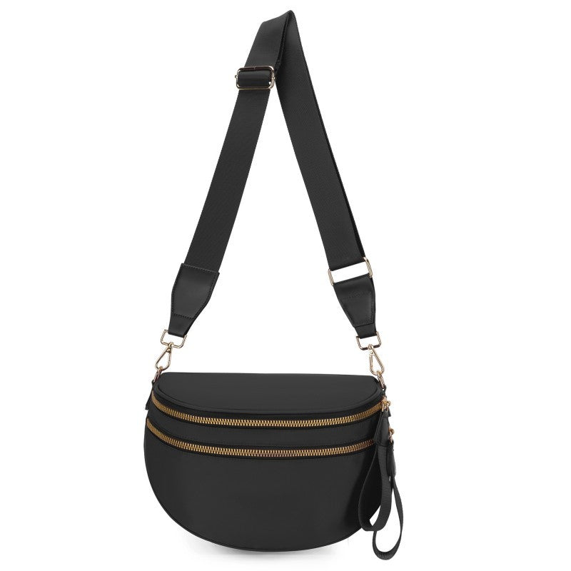 Black Double Zip Adjustable Sling Bag