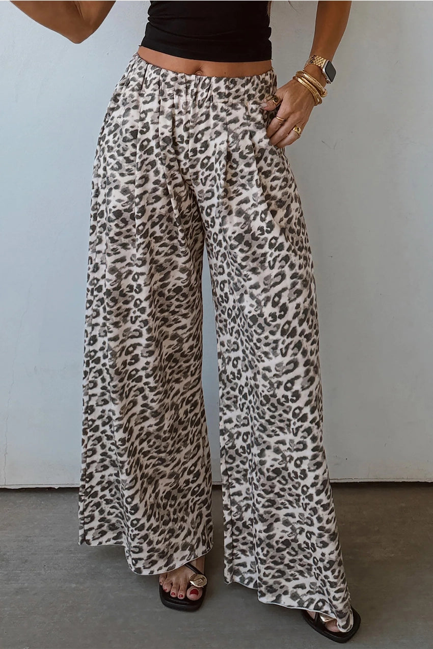 Casual Leopard Print Wide Leg Pants