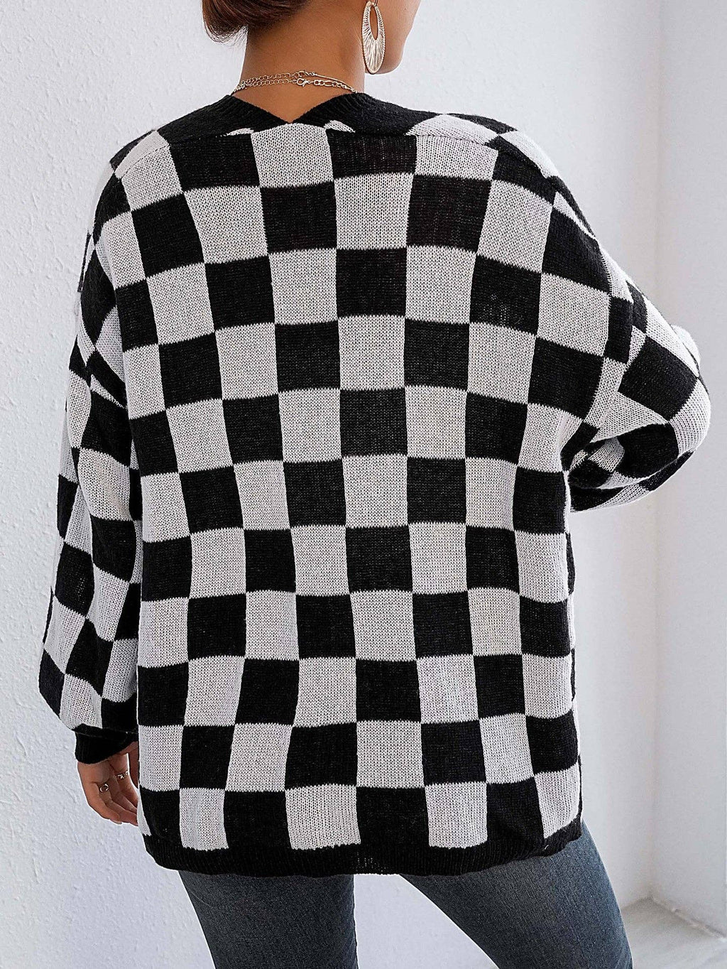 Plaid Colorblock Open Cardigan