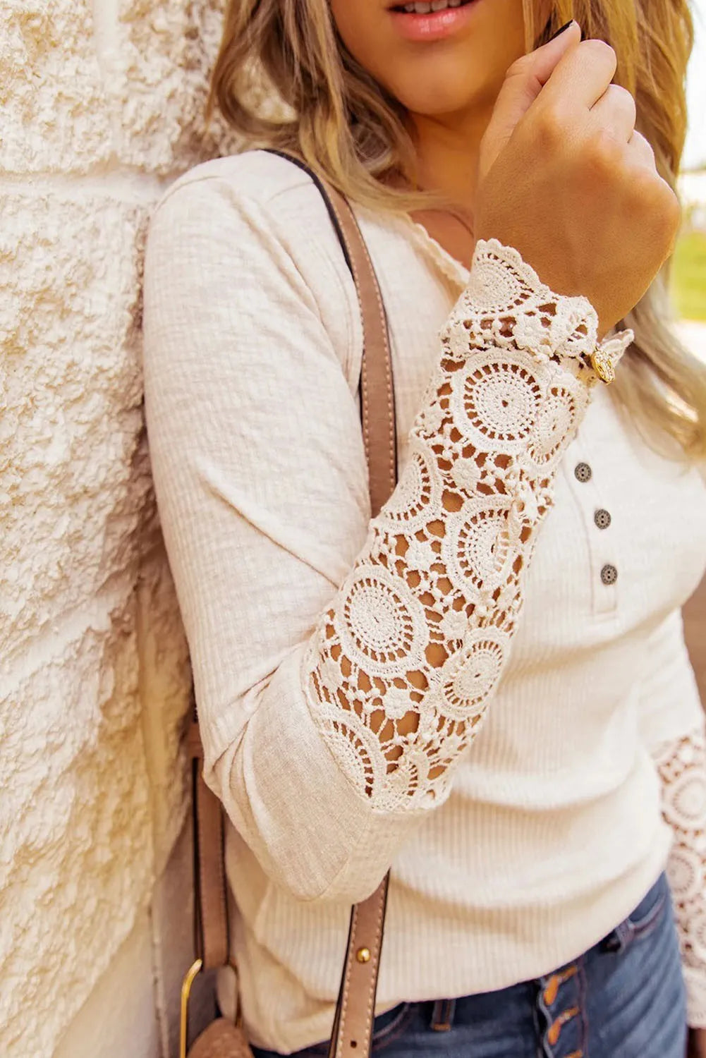 Crochet Lace Hem Sleeve Top