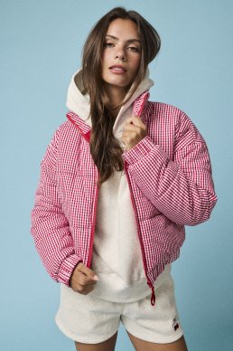 Gingham Zip Up Puffer Jacket