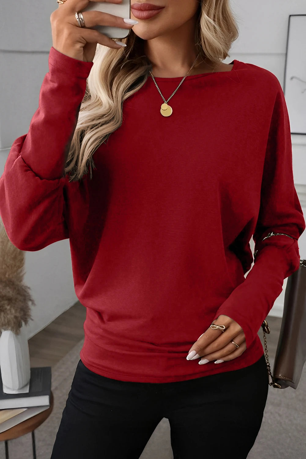Red Dahlia Extended Cuff Top(SALE)