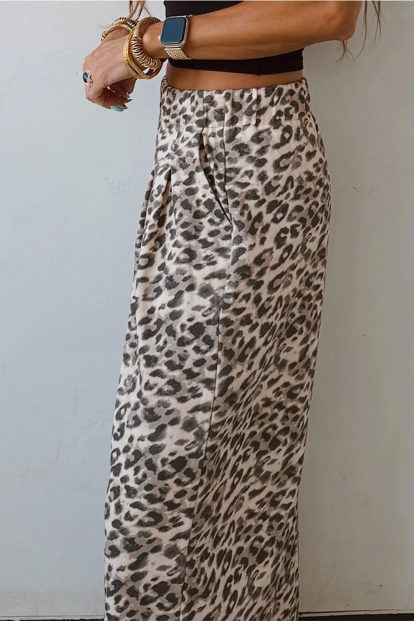 Casual Leopard Print Wide Leg Pants
