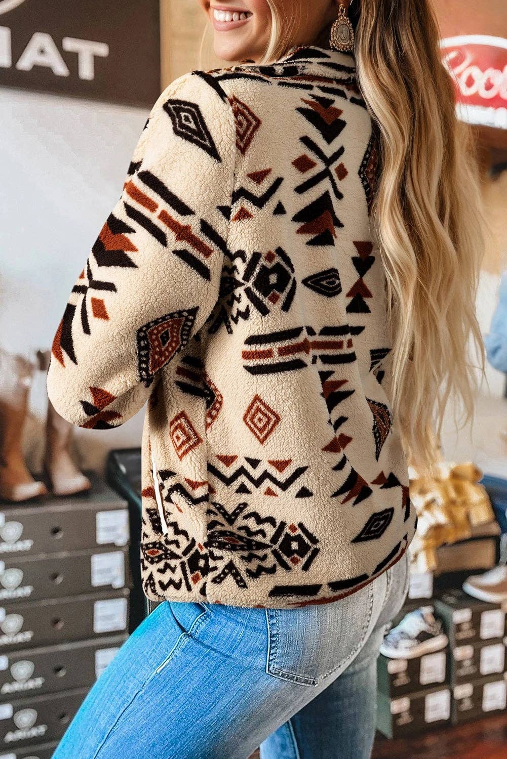 Aztec Print Sherpa Half Zip Sweatshirt