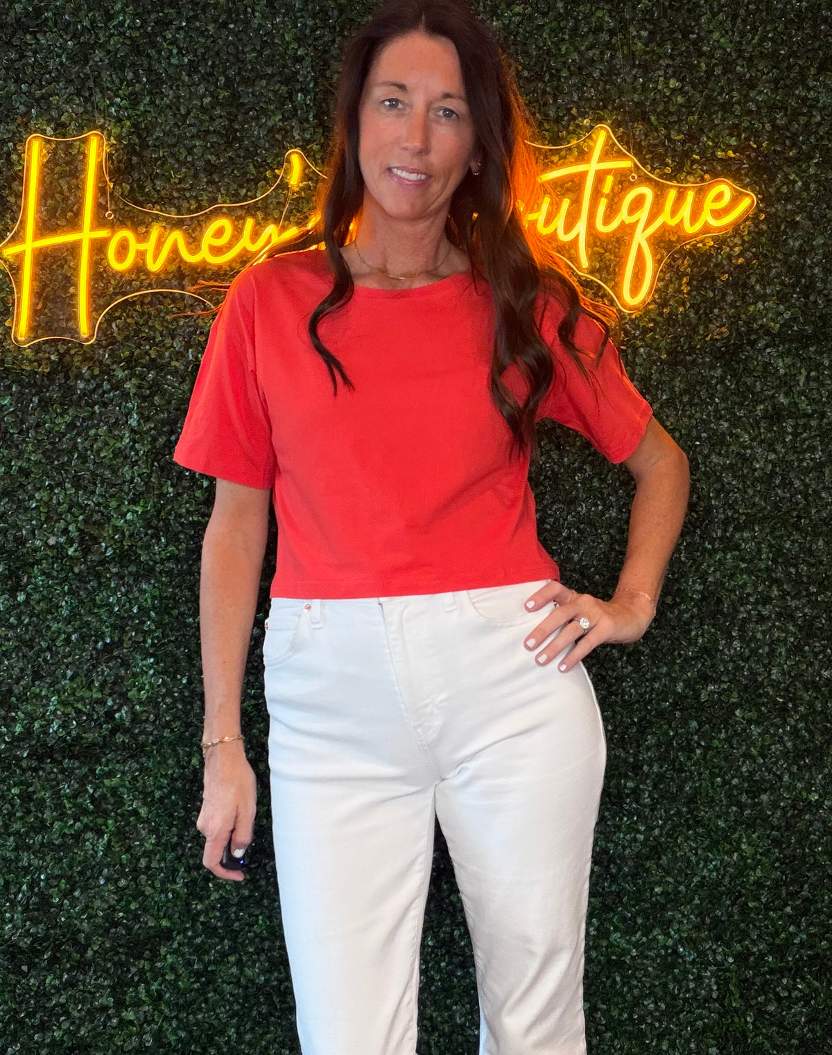 Red Crew Neck Oversize Crop Tee