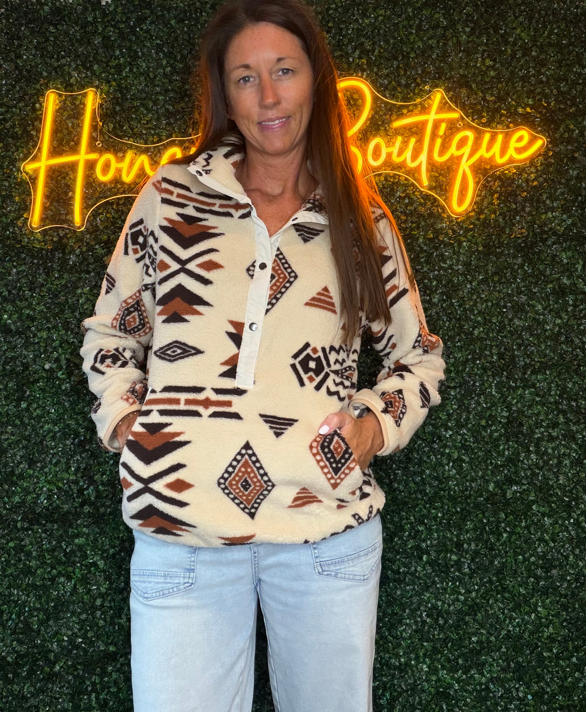 Aztec Print Sherpa Half Zip Sweatshirt