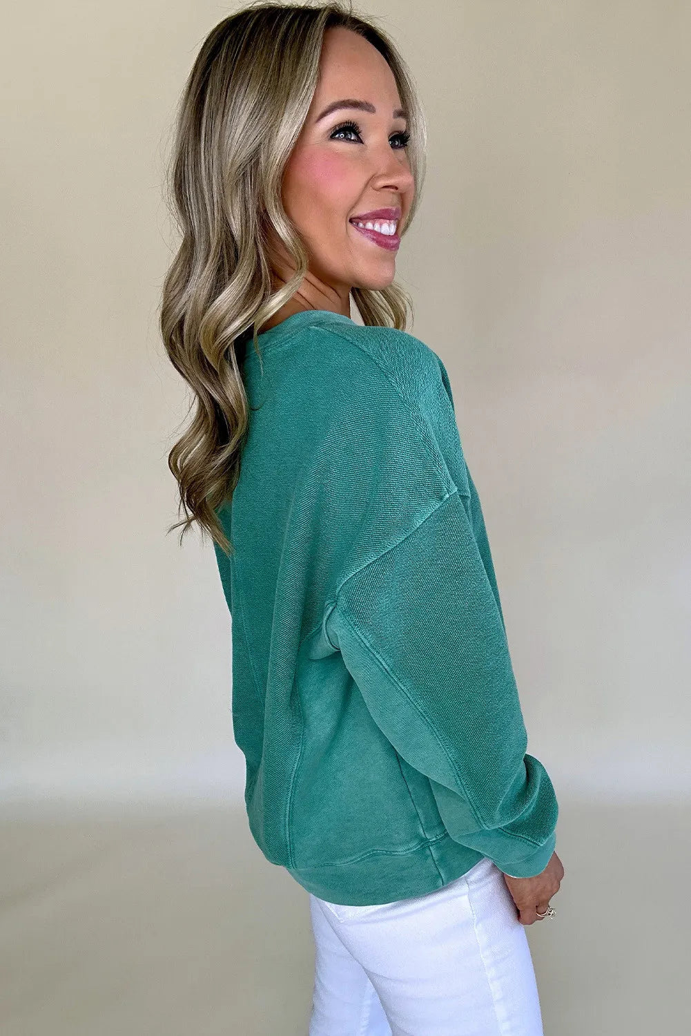 V Neck Teal Sweatshirt