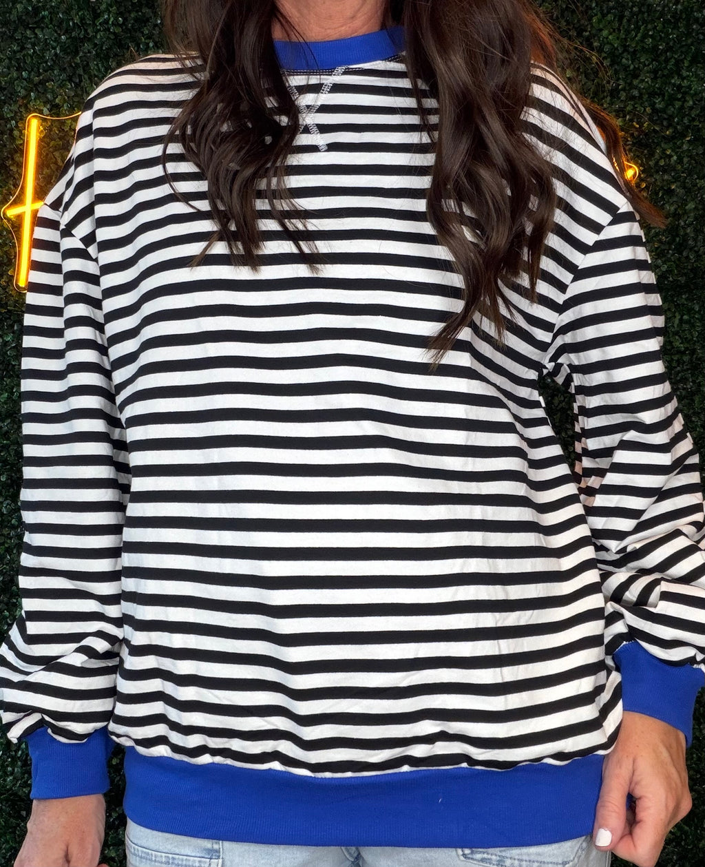 Striped Color Block Crew in Black