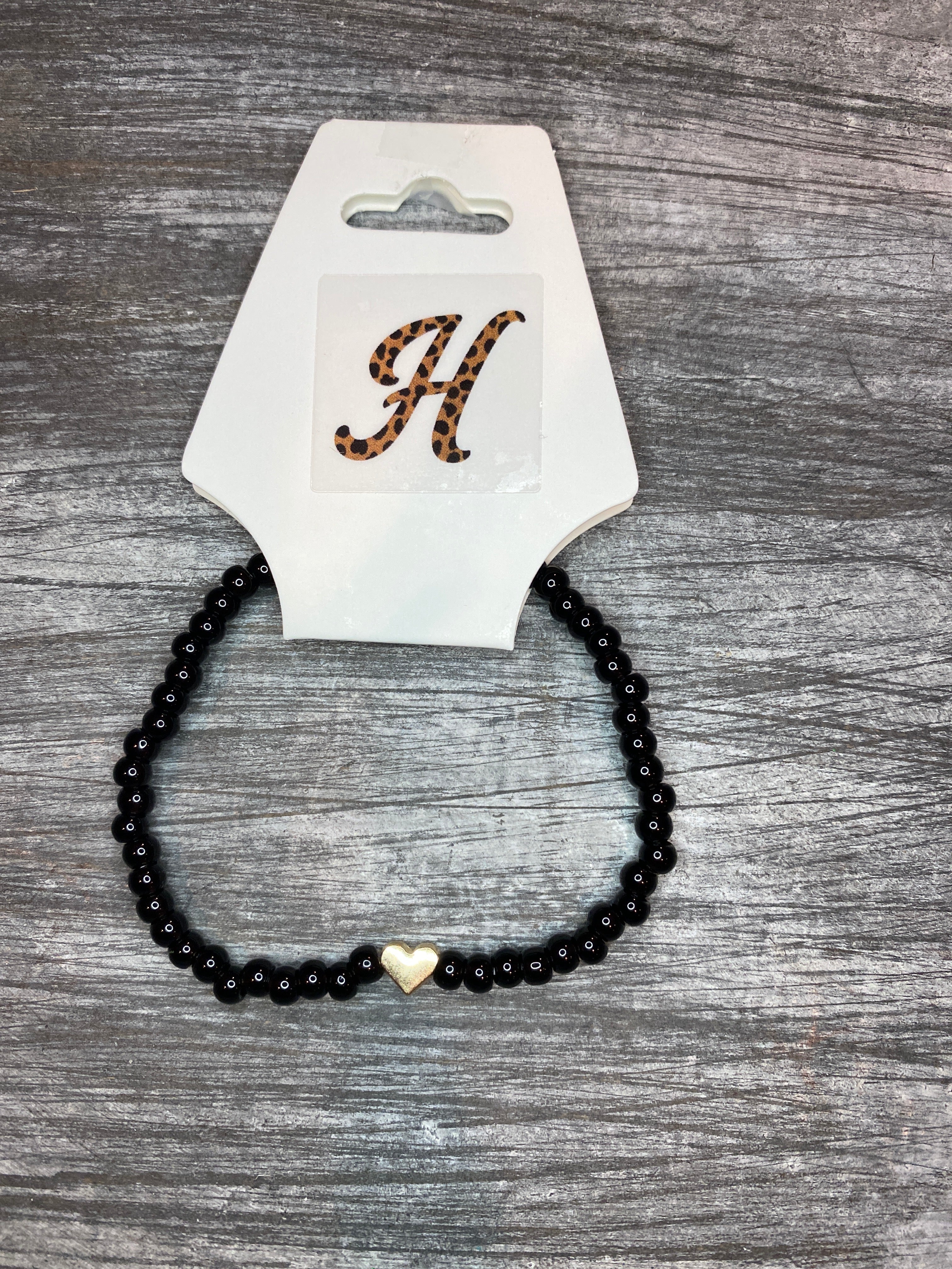 Heart Beaded Bracelet in Black