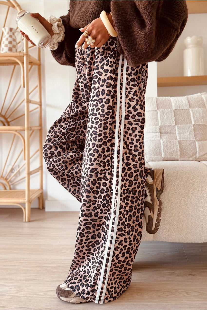 Classic Leopard Striped Wide Leg Pants