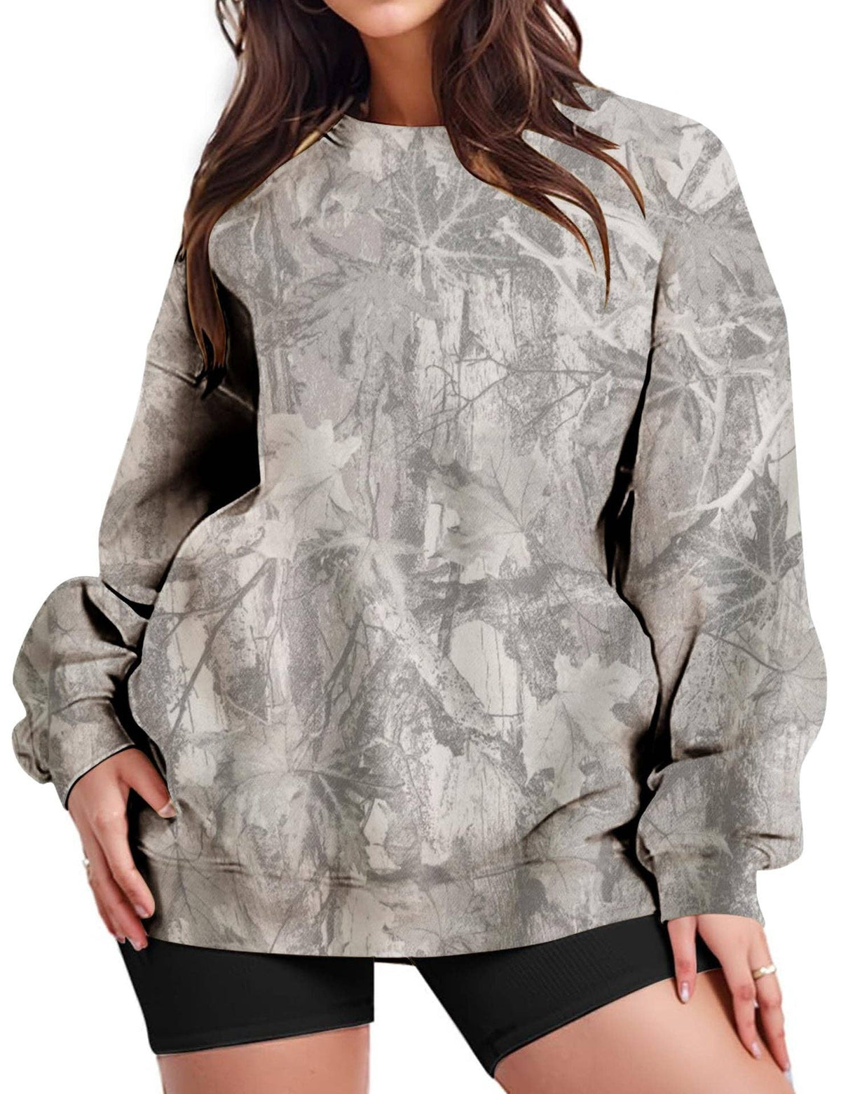 Camo Branch Print Oversized Crewneck